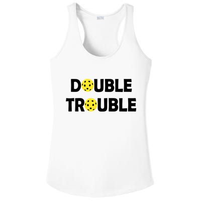 Pickleball Funny Double Trouble Team Ladies PosiCharge Competitor Racerback Tank