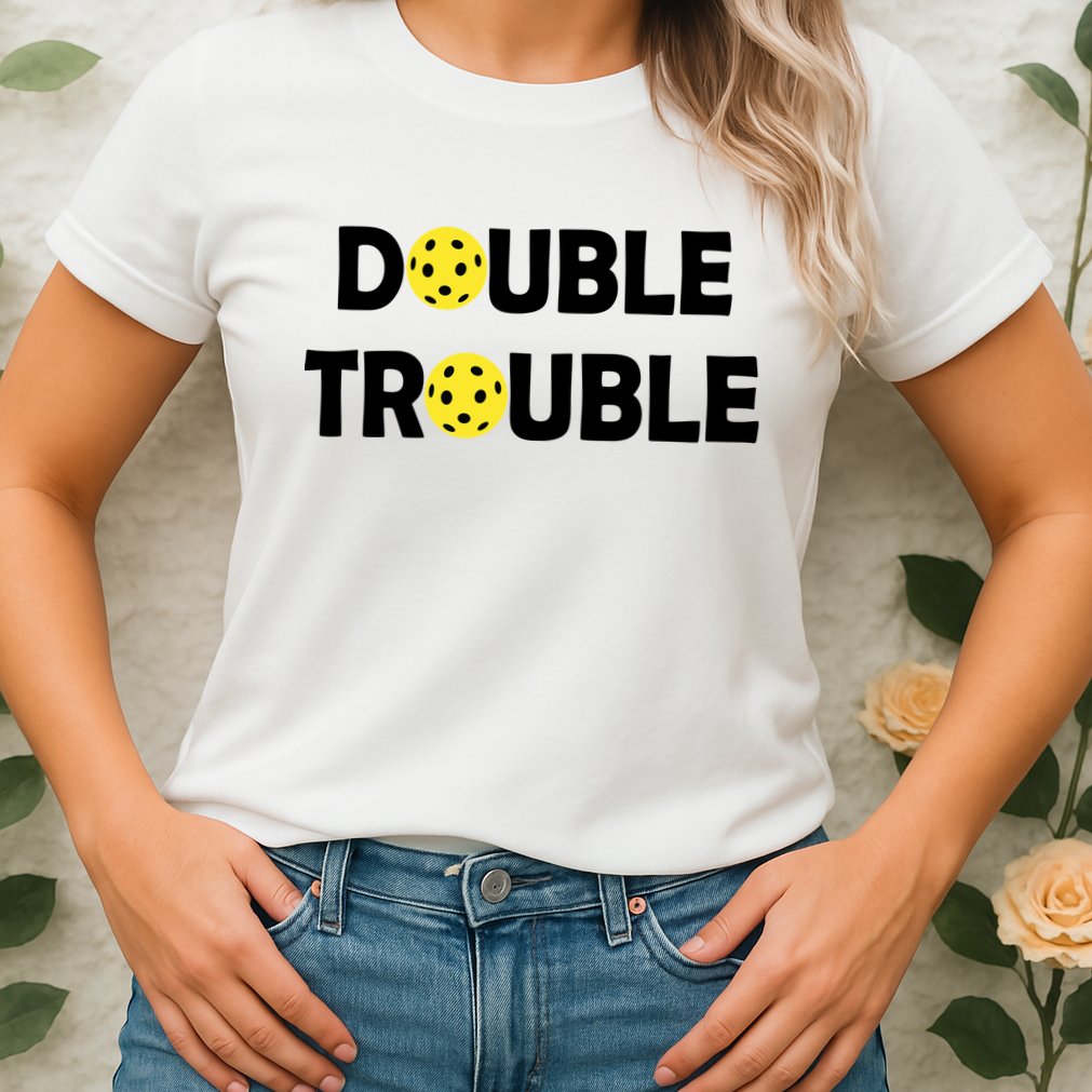 Pickleball Funny Double Trouble Team Womens T-Shirt