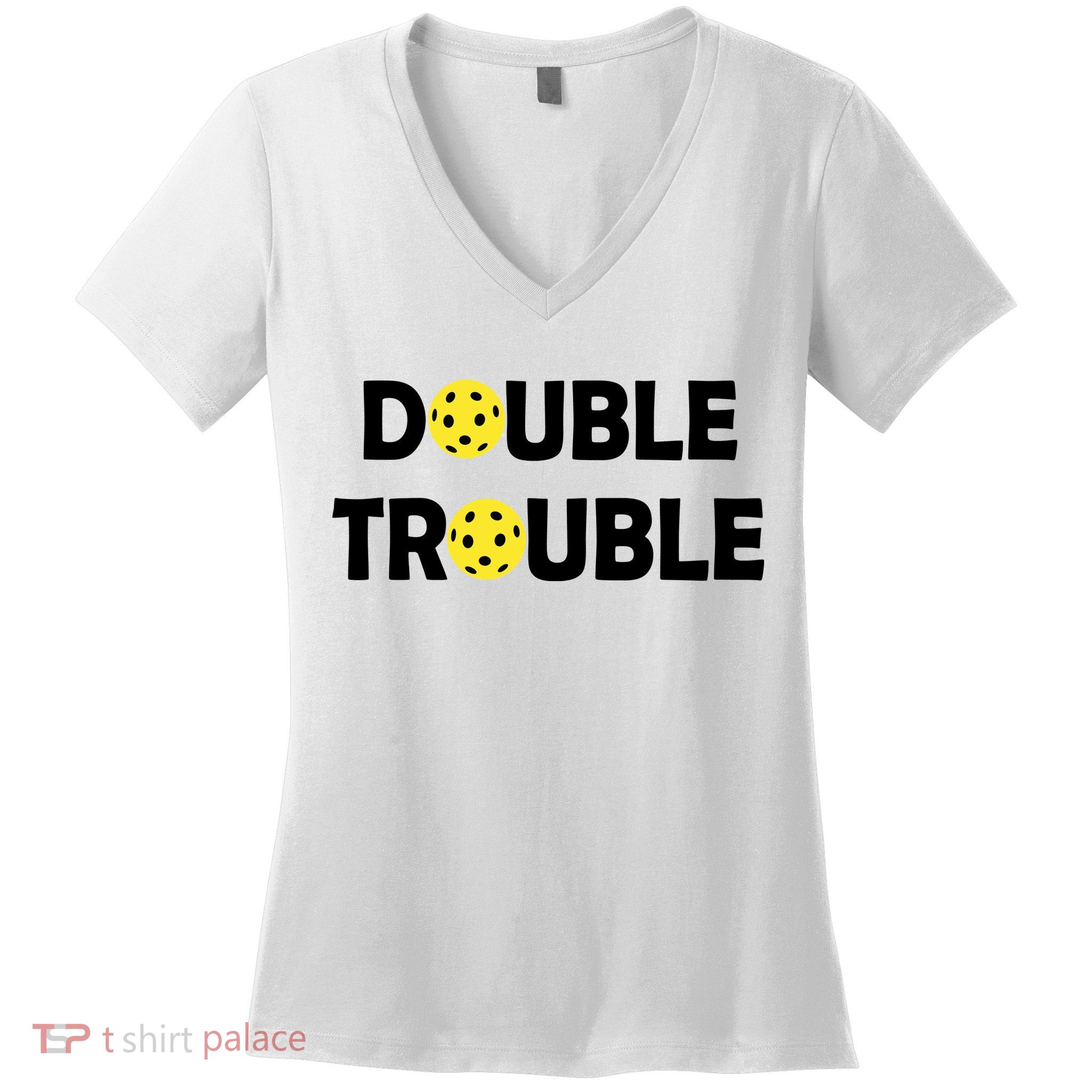 Pickleball Funny Double Trouble Team Women's V-Neck T-Shirt