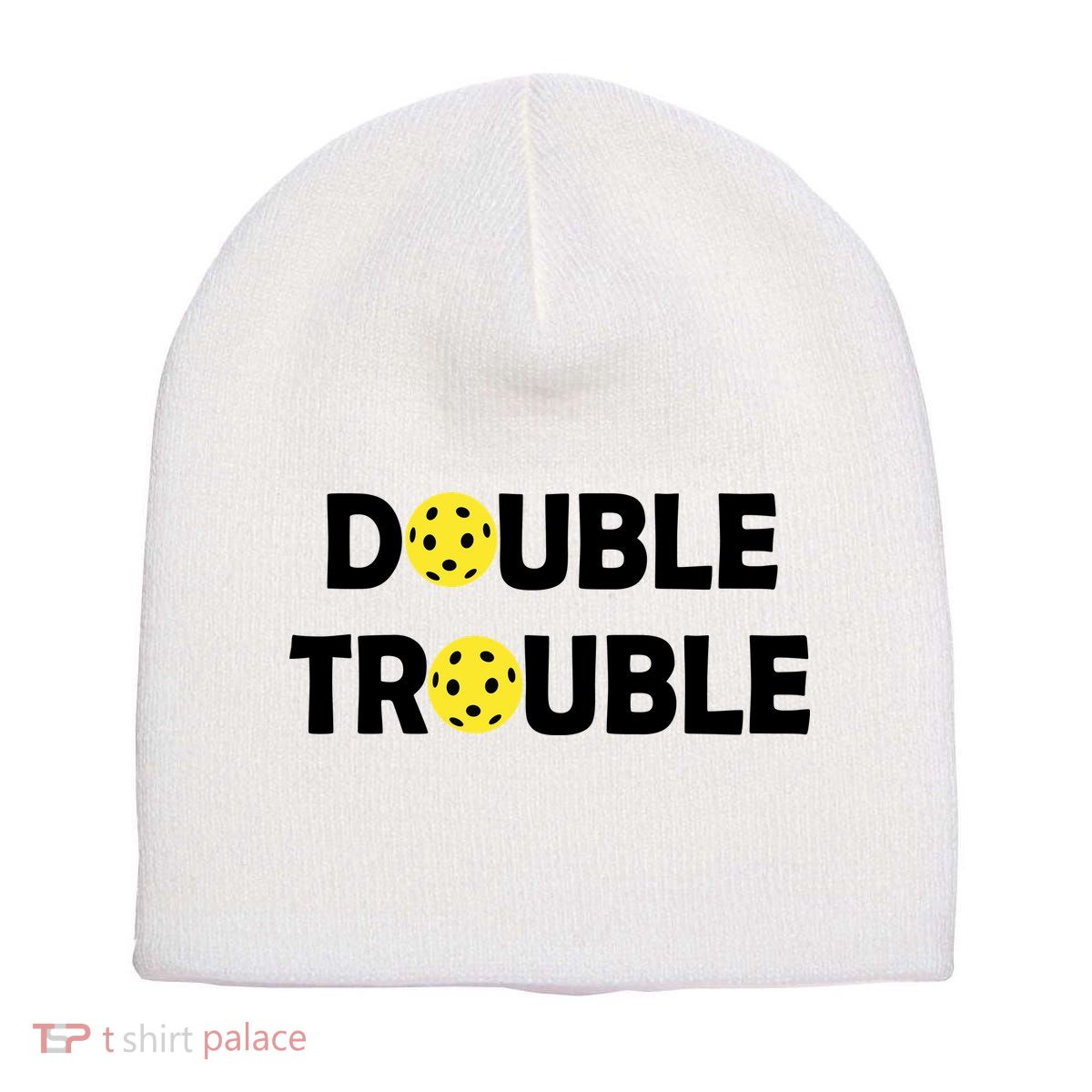 Pickleball Funny Double Trouble Team Short Acrylic Beanie