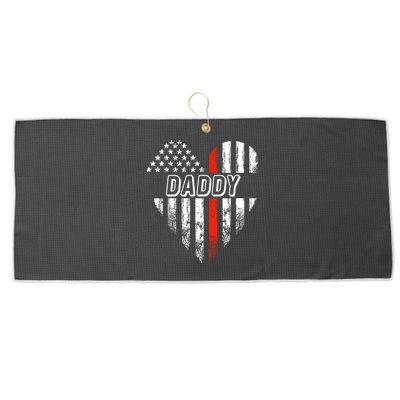 Proud Firefighter Daddy American Flag Heart Cute Gift Large Microfiber Waffle Golf Towel