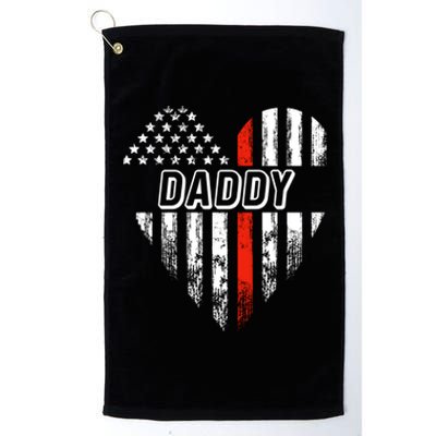 Proud Firefighter Daddy American Flag Heart Cute Gift Platinum Collection Golf Towel