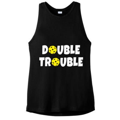 Pickleball Funny Double Trouble Team Ladies PosiCharge Tri-Blend Wicking Tank
