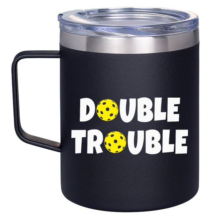 Pickleball Funny Double Trouble Team 12oz Stainless Steel Coffee Mug