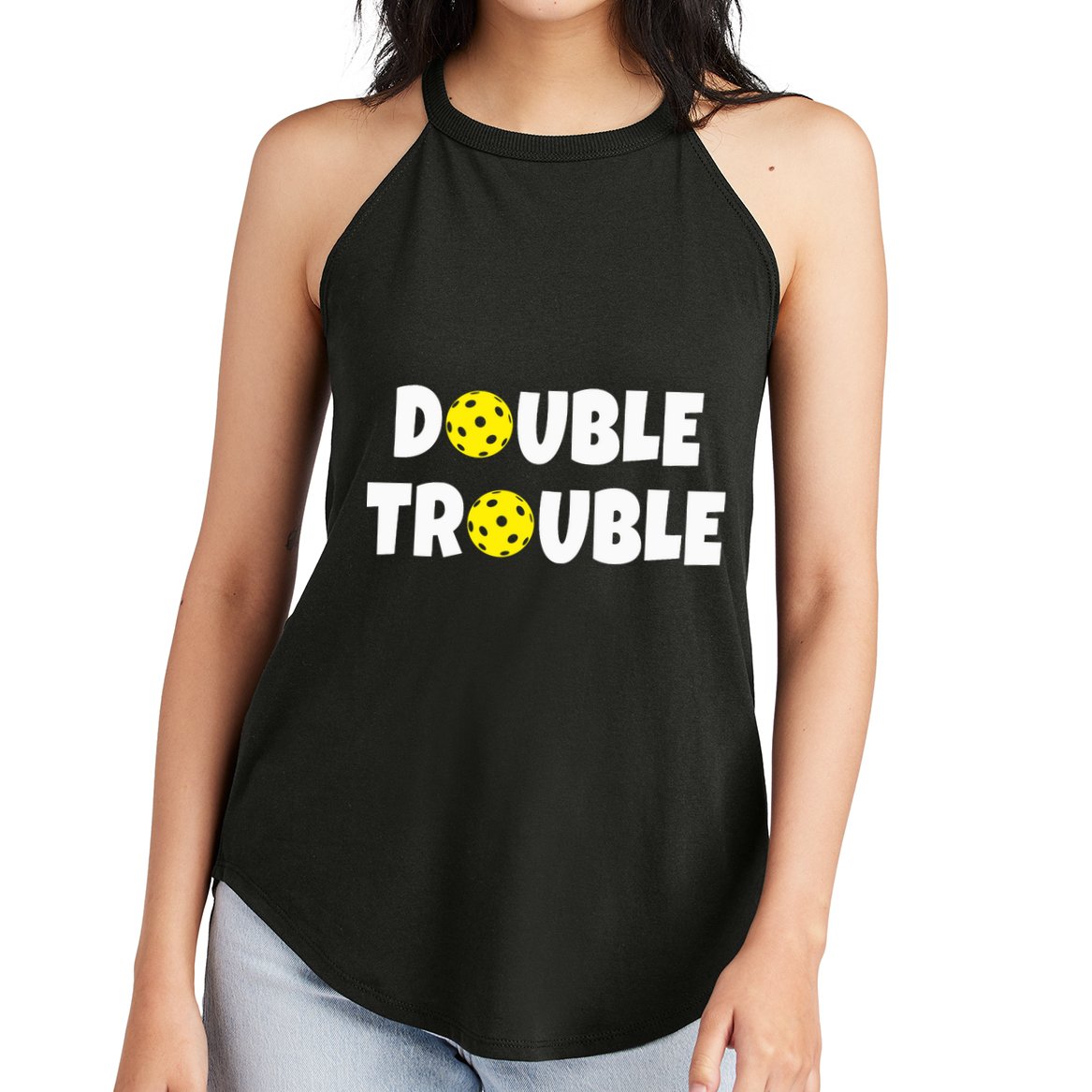 Pickleball Funny Double Trouble Team Women's Perfect Tri Rocker Tank