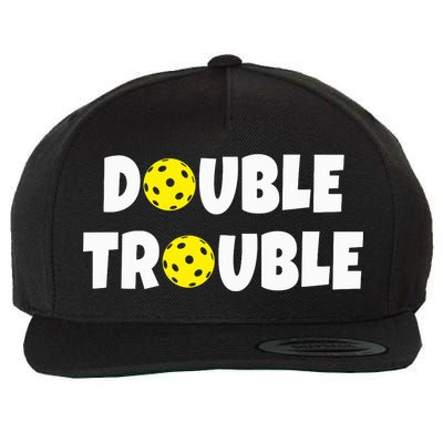 Pickleball Funny Double Trouble Team Wool Snapback Cap