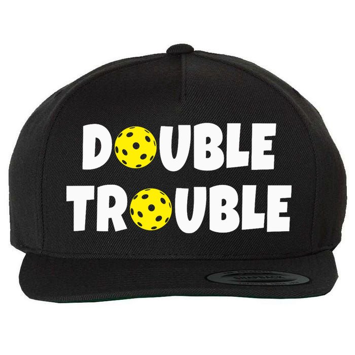 Pickleball Funny Double Trouble Team Wool Snapback Cap