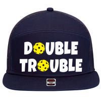 Pickleball Funny Double Trouble Team 7 Panel Mesh Trucker Snapback Hat