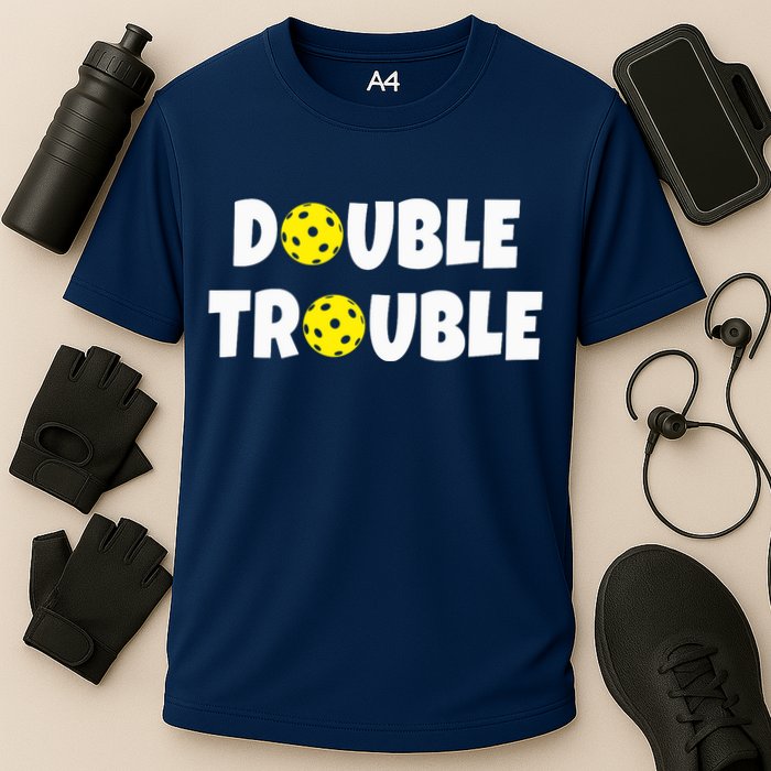 Pickleball Funny Double Trouble Team Performance Shirt