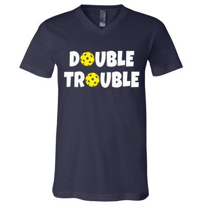 Pickleball Funny Double Trouble Team V-Neck T-Shirt