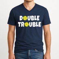 Pickleball Funny Double Trouble Team V-Neck T-Shirt
