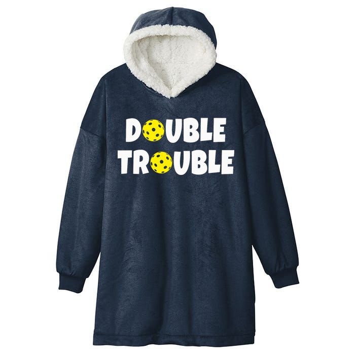 Pickleball Funny Double Trouble Team Hooded Wearable Blanket