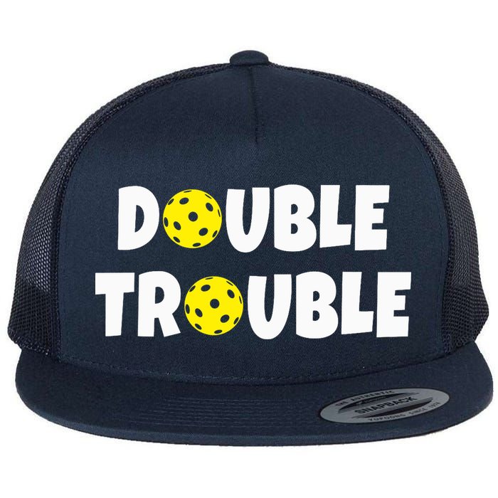 Pickleball Funny Double Trouble Team Flat Bill Trucker Hat