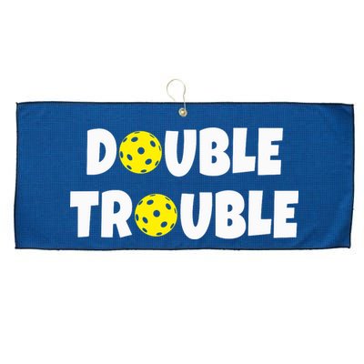 Pickleball Funny Double Trouble Team Large Microfiber Waffle Golf Towel