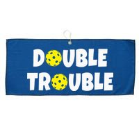 Pickleball Funny Double Trouble Team Large Microfiber Waffle Golf Towel