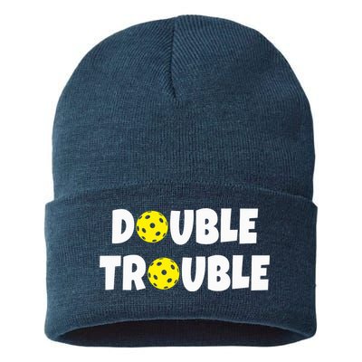 Pickleball Funny Double Trouble Team Sustainable Knit Beanie