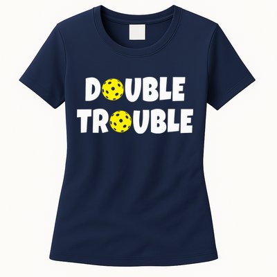 Pickleball Funny Double Trouble Team Womens T-Shirt