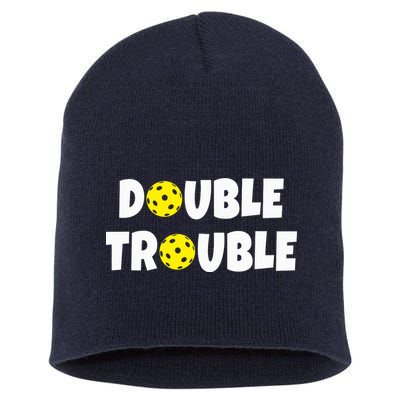 Pickleball Funny Double Trouble Team Short Acrylic Beanie