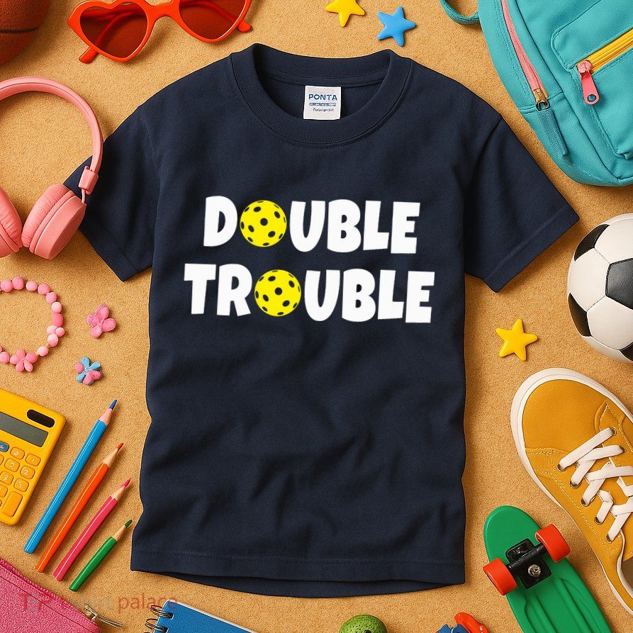 Pickleball Funny Double Trouble Team Kids T-Shirt
