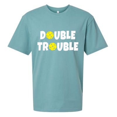 Pickleball Funny Double Trouble Team Sueded Cloud Jersey T-Shirt