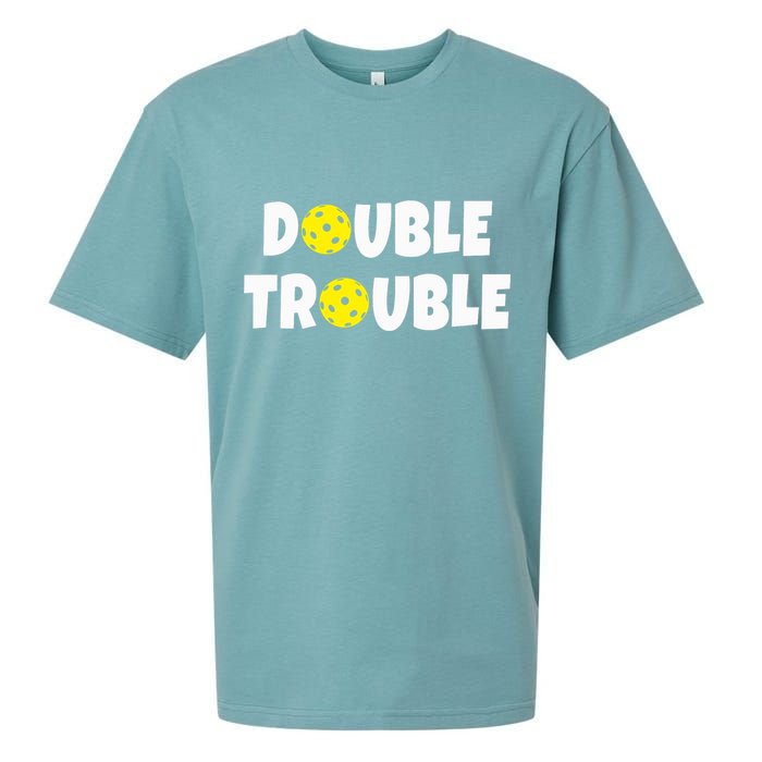Pickleball Funny Double Trouble Team Sueded Cloud Jersey T-Shirt