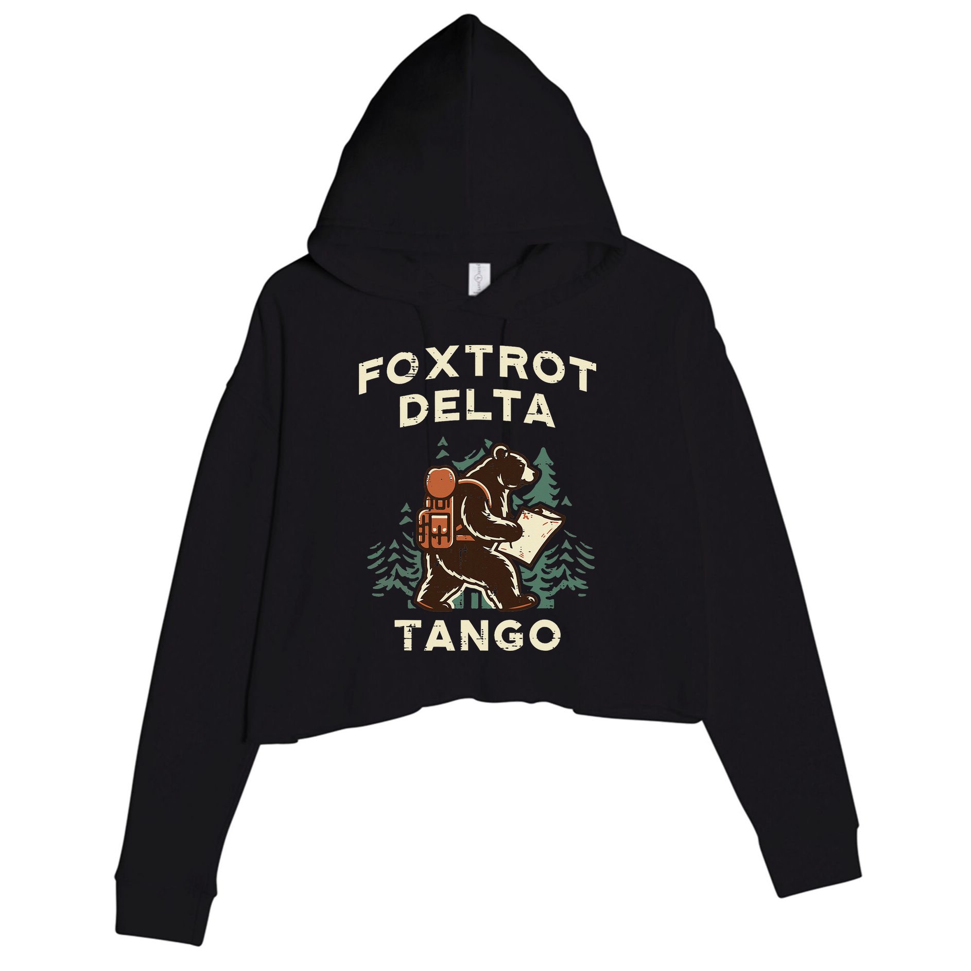 Protest Foxtrot Delta Tango Bear Resist Anti Women Crop Fleece Hoodie