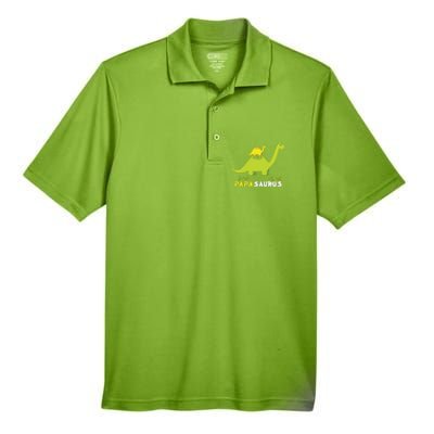 Papasaurus Funny Dinosaur Dad Papa Saurus Father's Day Men's Origin Performance Piqué Polo