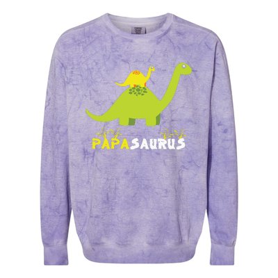 Papasaurus Funny Dinosaur Dad Papa Saurus Father's Day Colorblast Crewneck Sweatshirt