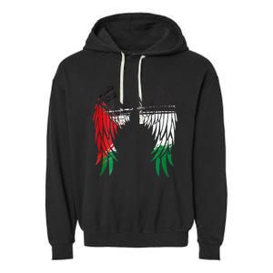 Palestine Flag Dad On Back Side Palestinian Angel Kids Wings Garment-Dyed Fleece Hoodie