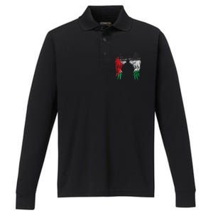 Palestine Flag Dad On Back Side Palestinian Angel Kids Wings Performance Long Sleeve Polo