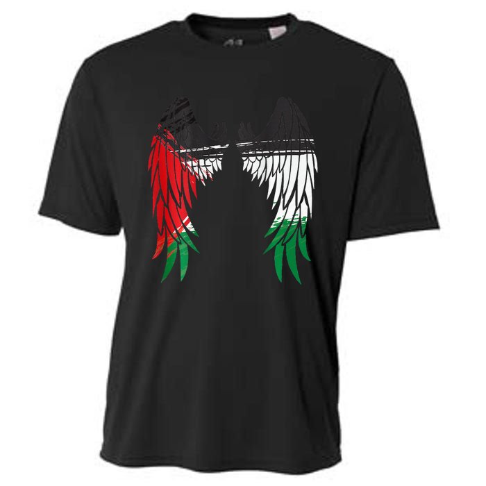 Palestine Flag Dad On Back Side Palestinian Angel Kids Wings Cooling Performance Crew T-Shirt