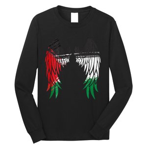 Palestine Flag Dad On Back Side Palestinian Angel Kids Wings Long Sleeve Shirt