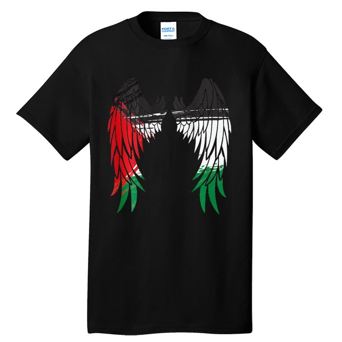 Palestine Flag Dad On Back Side Palestinian Angel Kids Wings Tall T-Shirt