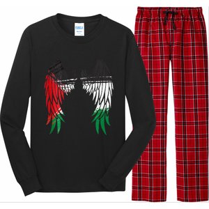 Palestine Flag Dad On Back Side Palestinian Angel Kids Wings Long Sleeve Pajama Set