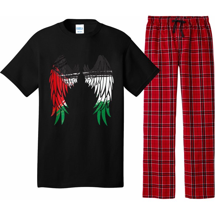 Palestine Flag Dad On Back Side Palestinian Angel Kids Wings Pajama Set