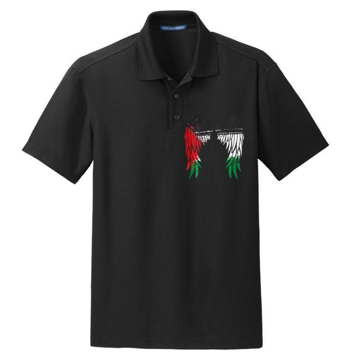 Palestine Flag Dad On Back Side Palestinian Angel Kids Wings Dry Zone Grid Polo