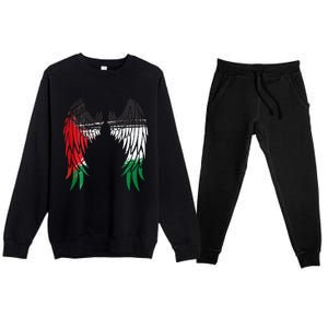 Palestine Flag Dad On Back Side Palestinian Angel Kids Wings Premium Crewneck Sweatsuit Set