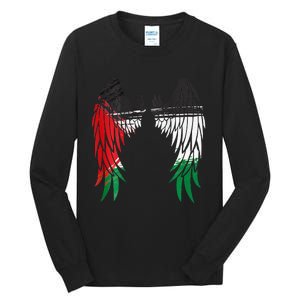 Palestine Flag Dad On Back Side Palestinian Angel Kids Wings Tall Long Sleeve T-Shirt