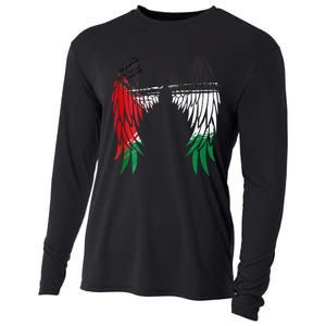 Palestine Flag Dad On Back Side Palestinian Angel Kids Wings Cooling Performance Long Sleeve Crew