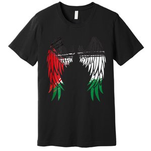 Palestine Flag Dad On Back Side Palestinian Angel Kids Wings Premium T-Shirt