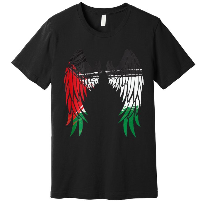 Palestine Flag Dad On Back Side Palestinian Angel Kids Wings Premium T-Shirt