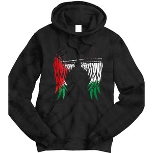 Palestine Flag Dad On Back Side Palestinian Angel Kids Wings Tie Dye Hoodie