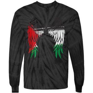 Palestine Flag Dad On Back Side Palestinian Angel Kids Wings Tie-Dye Long Sleeve Shirt