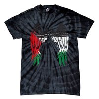 Palestine Flag Dad On Back Side Palestinian Angel Kids Wings Tie-Dye T-Shirt