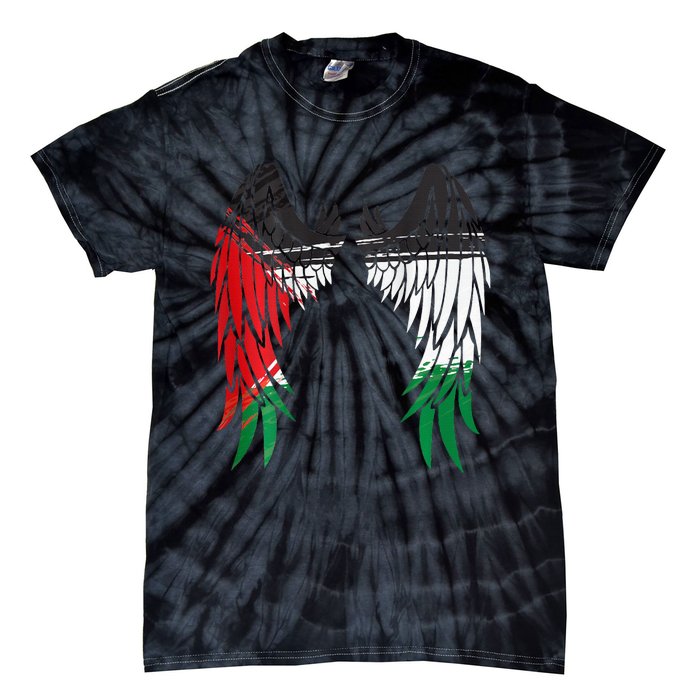 Palestine Flag Dad On Back Side Palestinian Angel Kids Wings Tie-Dye T-Shirt