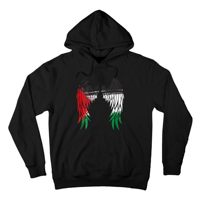 Palestine Flag Dad On Back Side Palestinian Angel Kids Wings Tall Hoodie