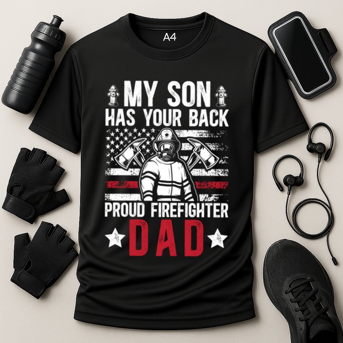 Proud Firefighter Dad Of A Firefighter Father Fire Dad Meaningful Gift Cooling Performance Crew T-Shirt