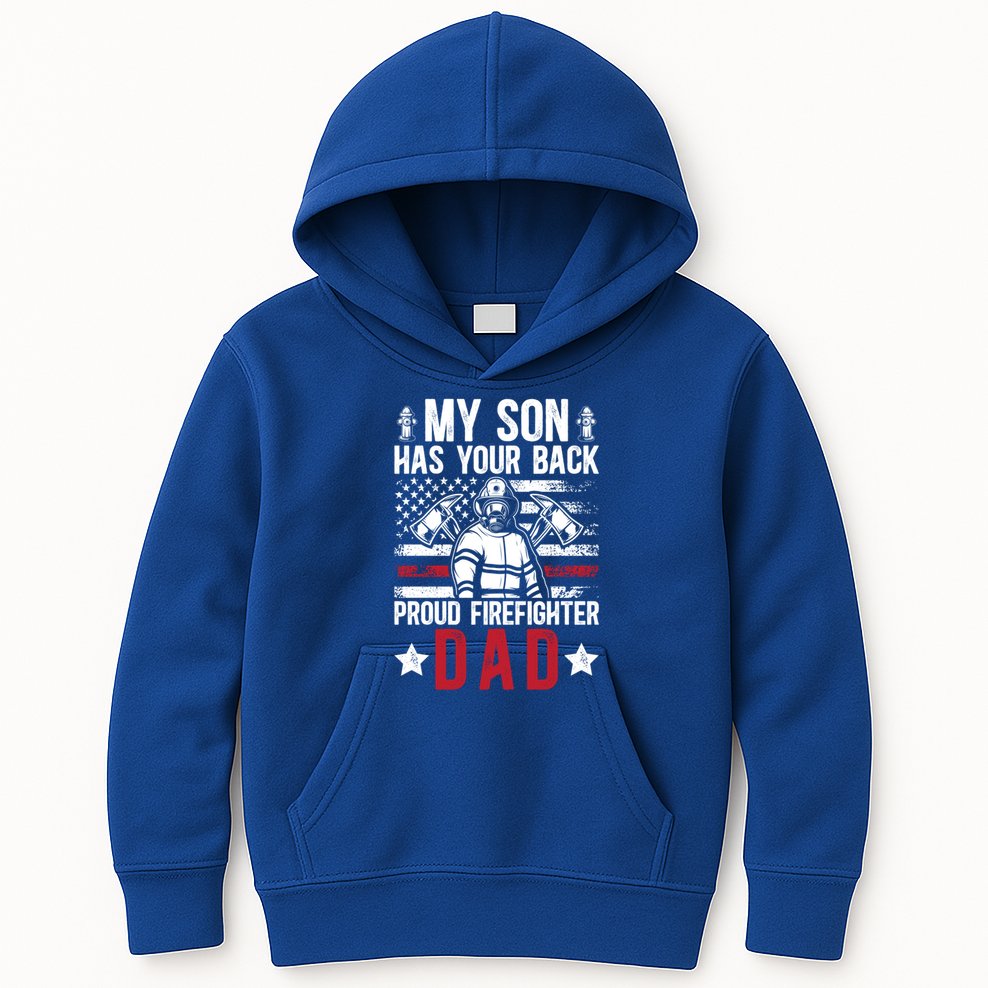 Proud Firefighter Dad Of A Firefighter Father Fire Dad Meaningful Gift Kids Hoodie