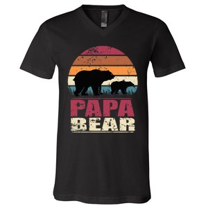 Papabear Family Daddy Bear Newborn Baby Fatherhood Papa Bear V-Neck T-Shirt