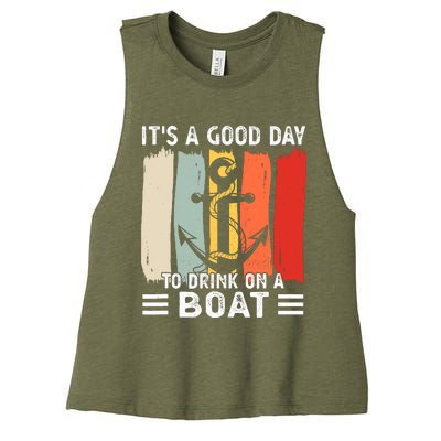 Pontoon Funny Drinking ItS A Good Day To Drink On A Boat Women's Racerback Cropped Tank